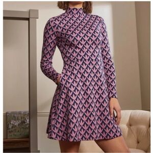 Boden Mock Neck Jacquard Dress Dust Cloud Pink, Petal Geo